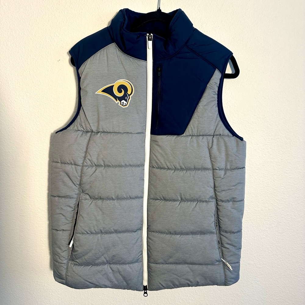 Nike NFL Los‎ Angeles Rams Puffer Vest Gray Navy Mens Sz M Full Zip Activewear